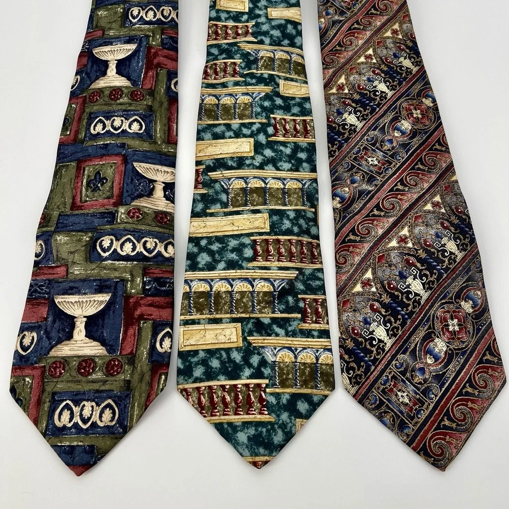 Vintage Bill Blass Men's Neckties Geometric Roman Themed 100% Silk - LOT OF 3
